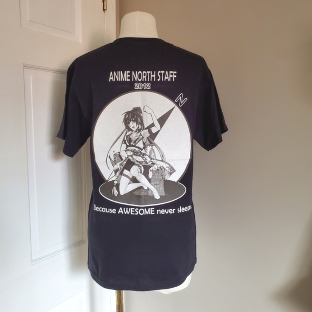 Anime North staff crew neck t-shirt black Size S tee unisex graphic statement